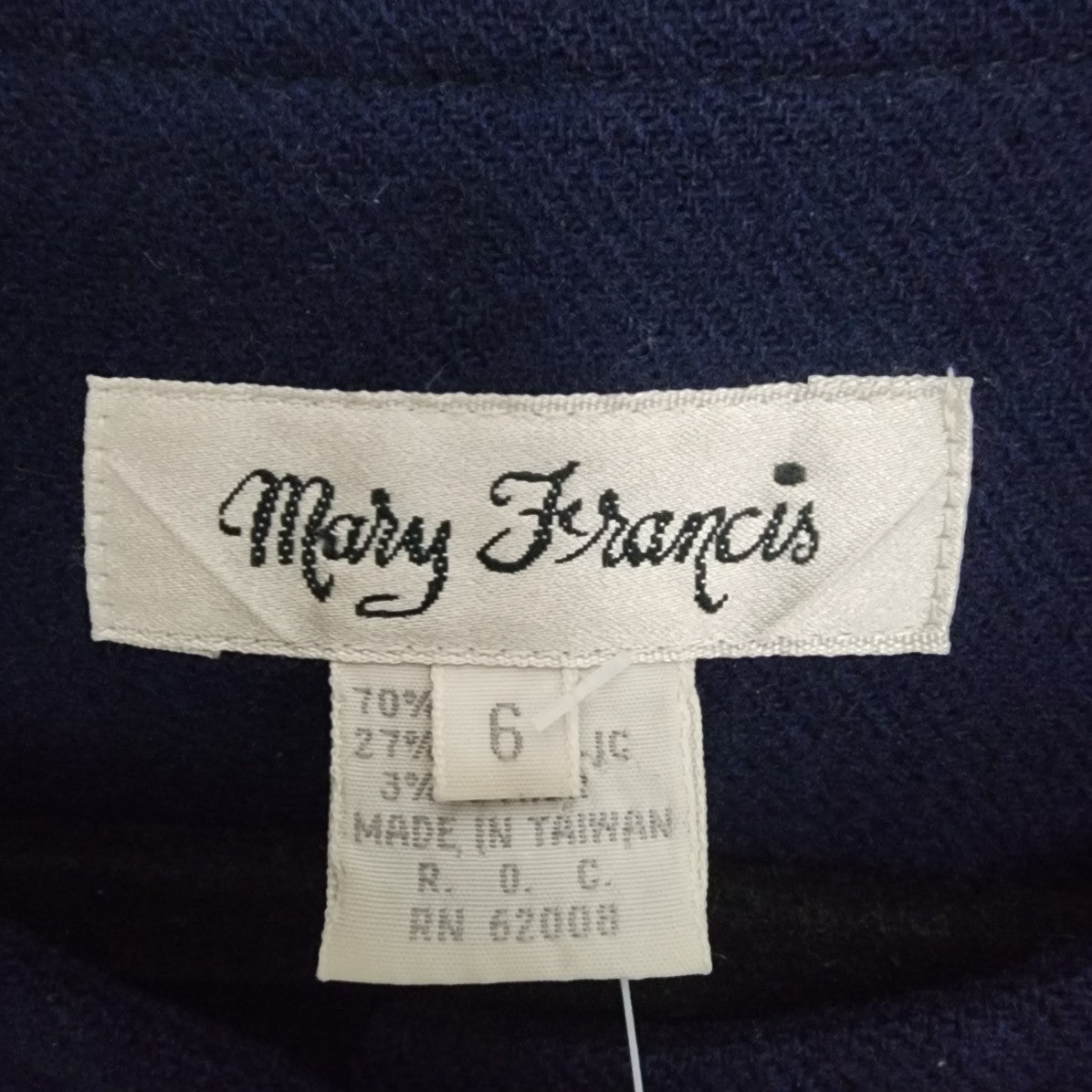 Vintage Mary Francis Navy Wool Button Up Jacket Blazer Size 6