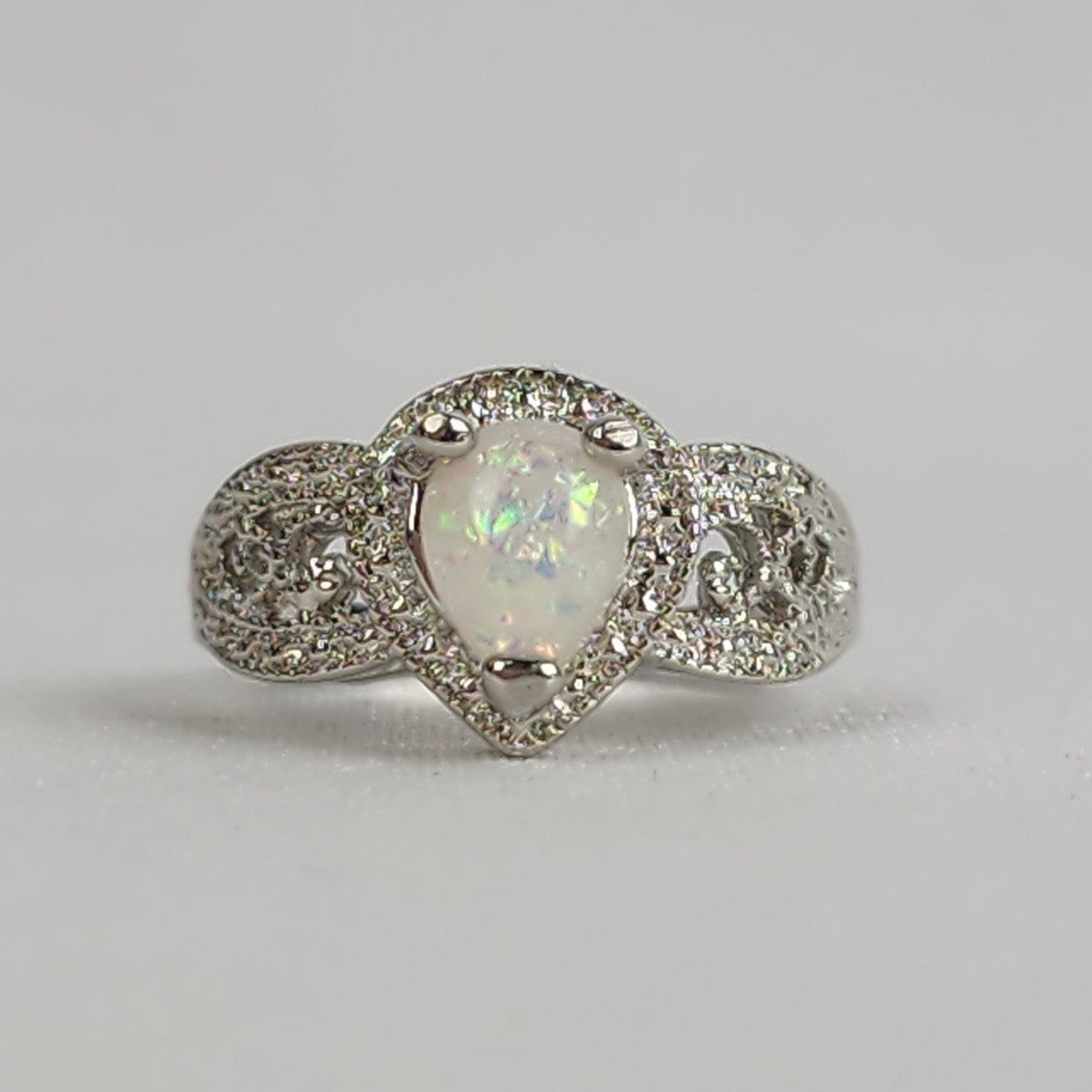 Silver Tone Faux Opal Stone Ring Size 8