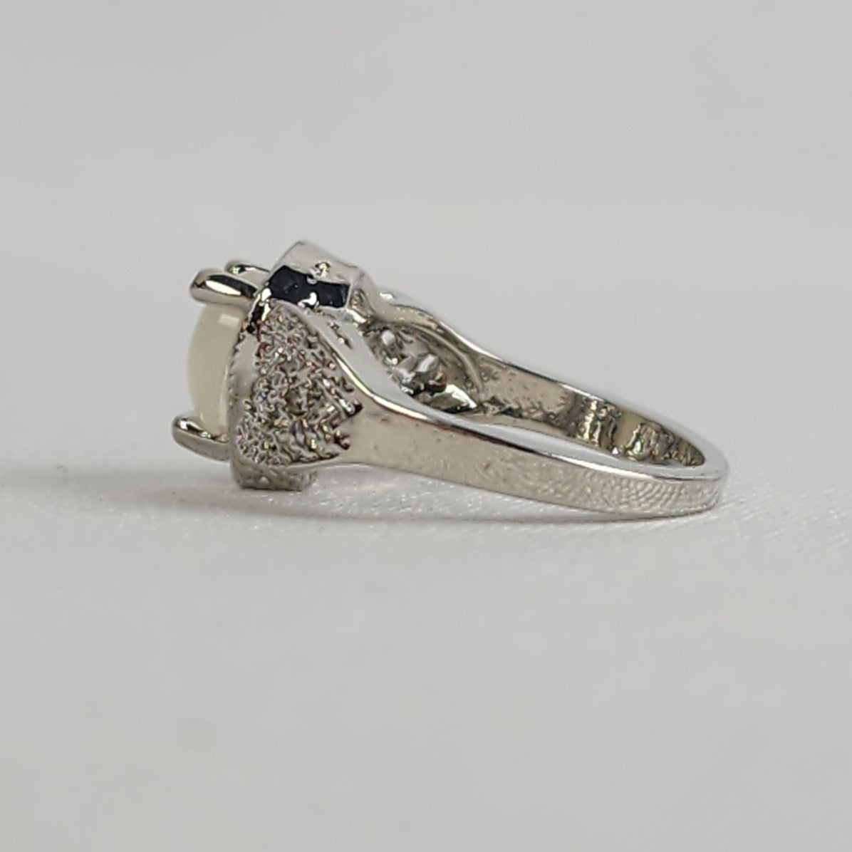 Silver Tone Faux Opal Stone Ring Size 8