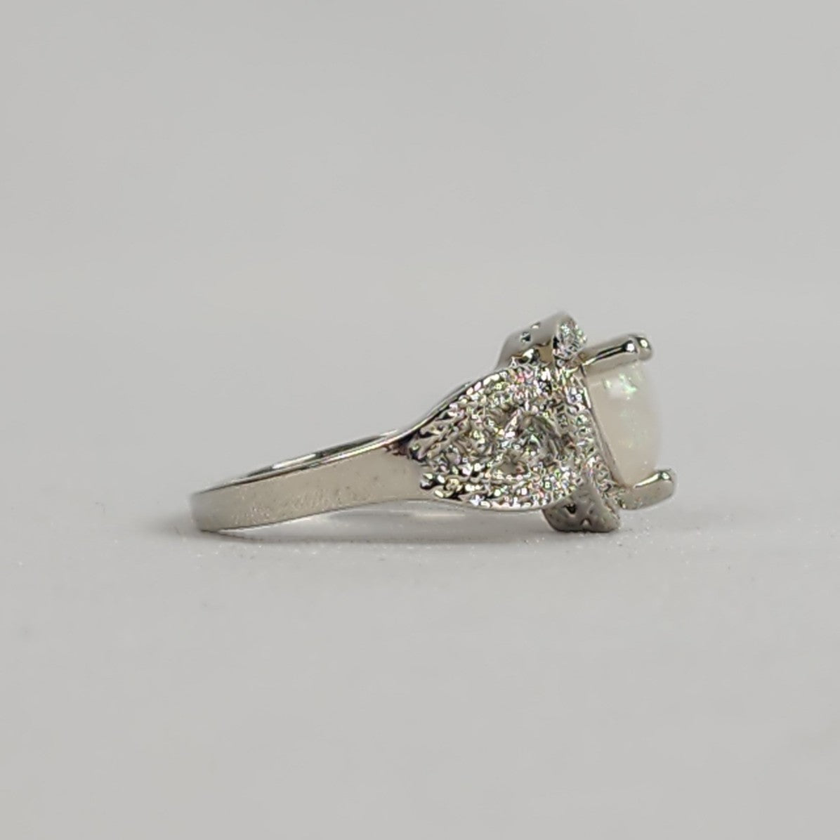Silver Tone Faux Opal Stone Ring Size 8