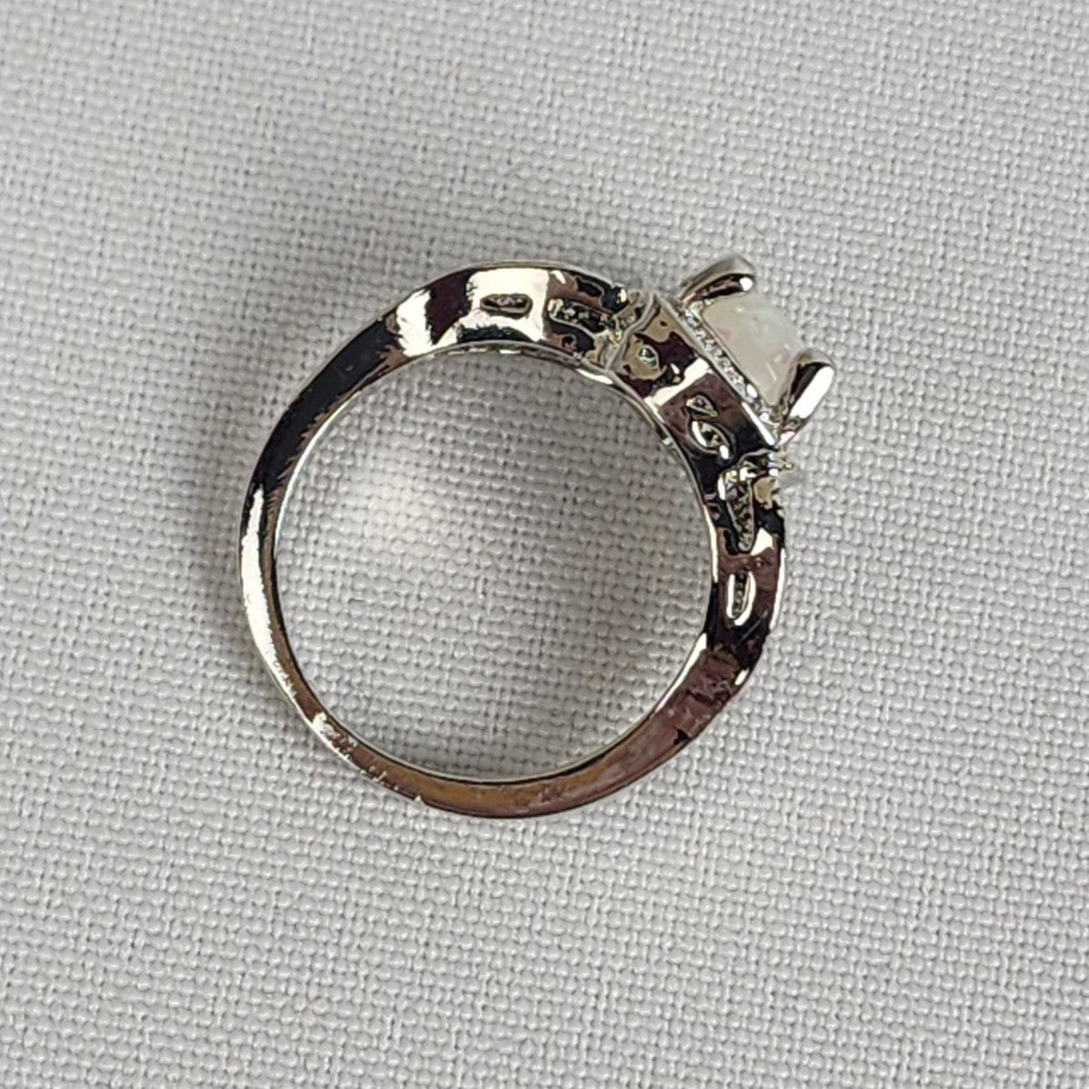 Silver Tone Faux Opal Stone Ring Size 8