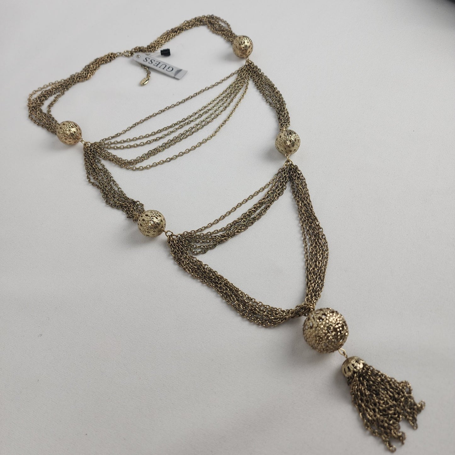 Guess Gold Tone Layered Chunky Fringe Statement Necklace