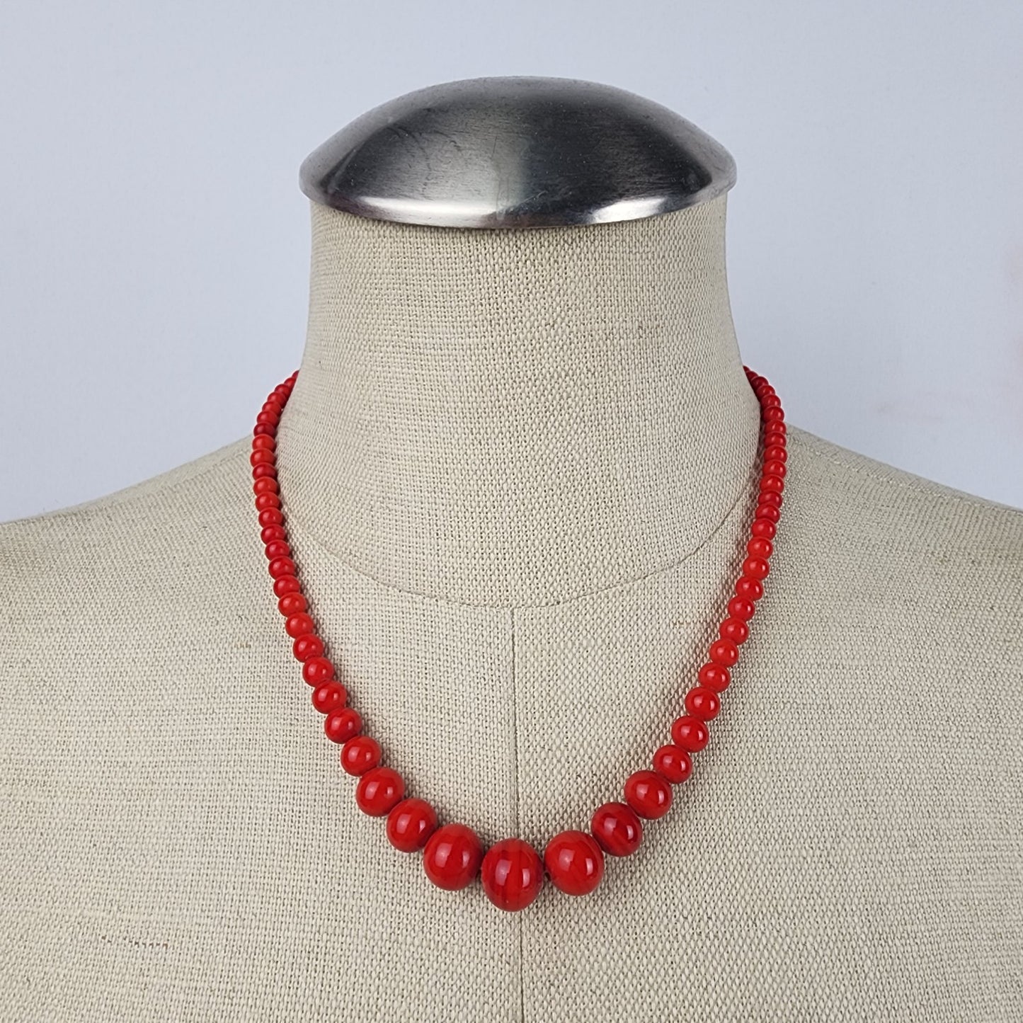 Vintage Red Glass Beaded Necklace