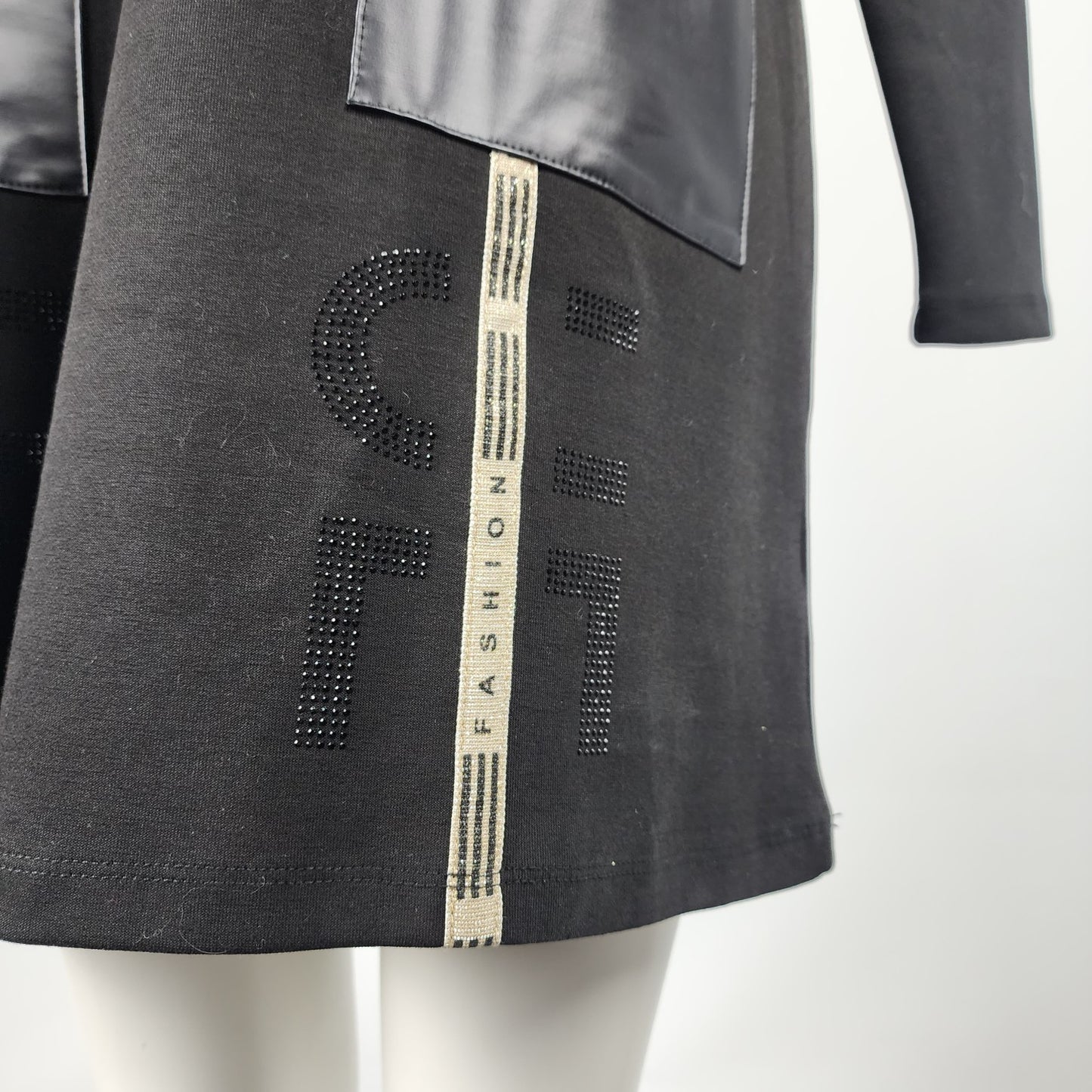Tricotto Black Cotton Vegan Leather Mini Dress Tunic Top Size L