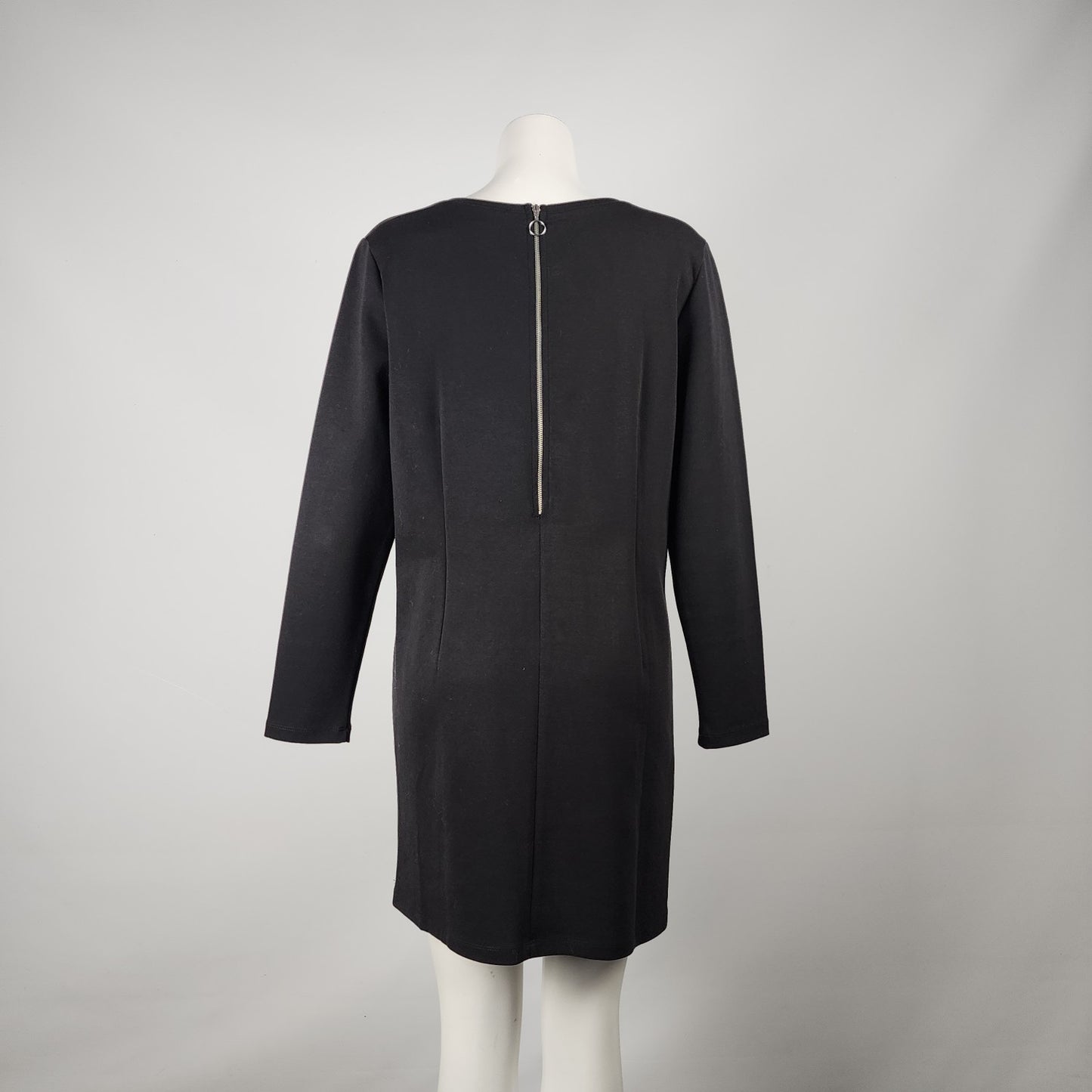 Tricotto Black Cotton Vegan Leather Mini Dress Tunic Top Size L