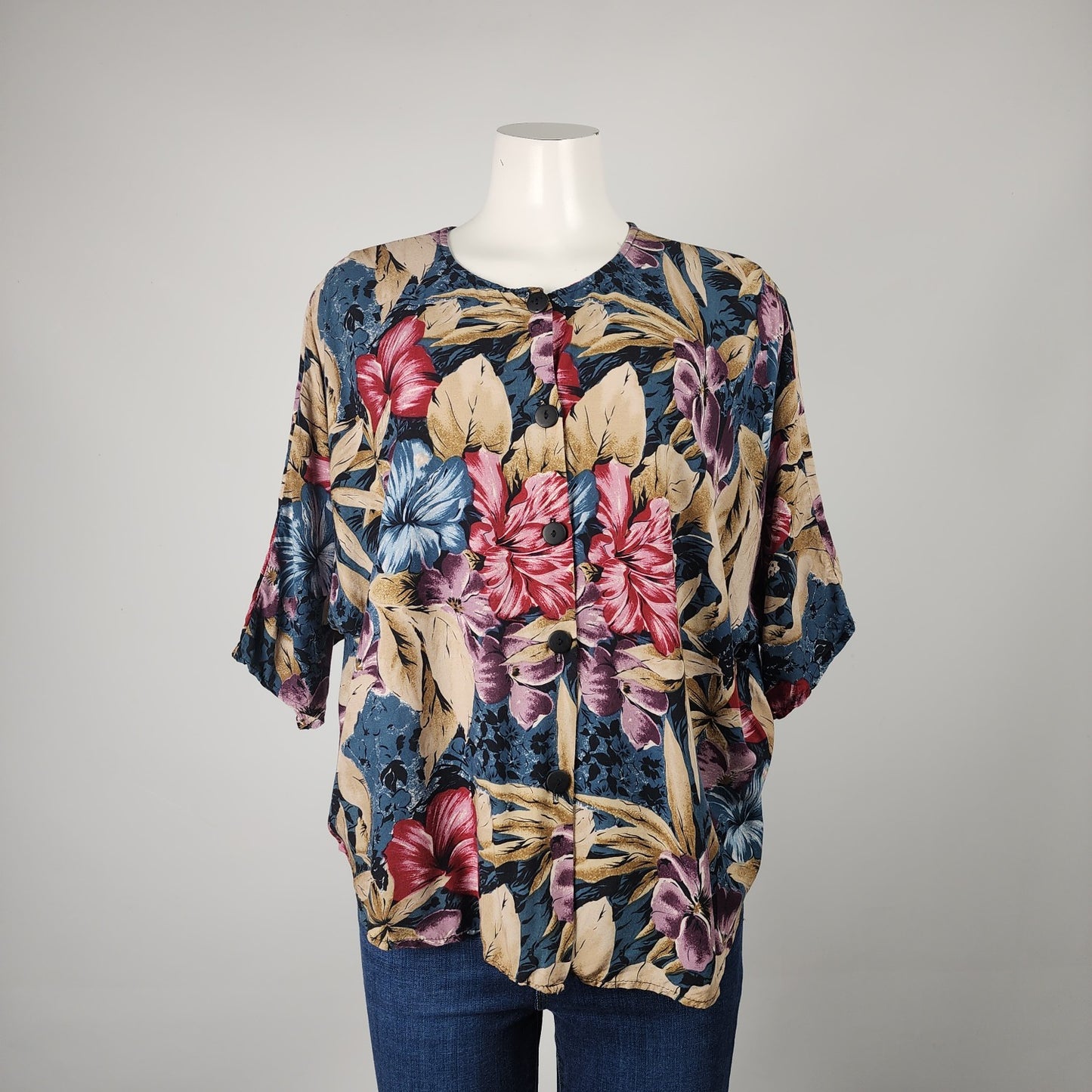 Vintage Young Scene Floral Button Up Blouse Size M