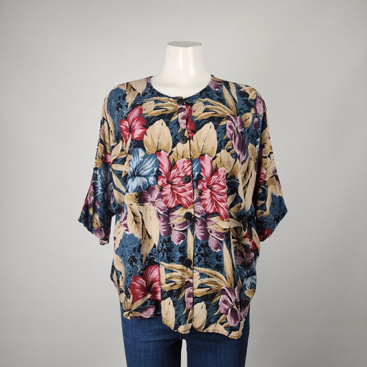 Vintage Young Scene Floral Button Up Blouse Size M