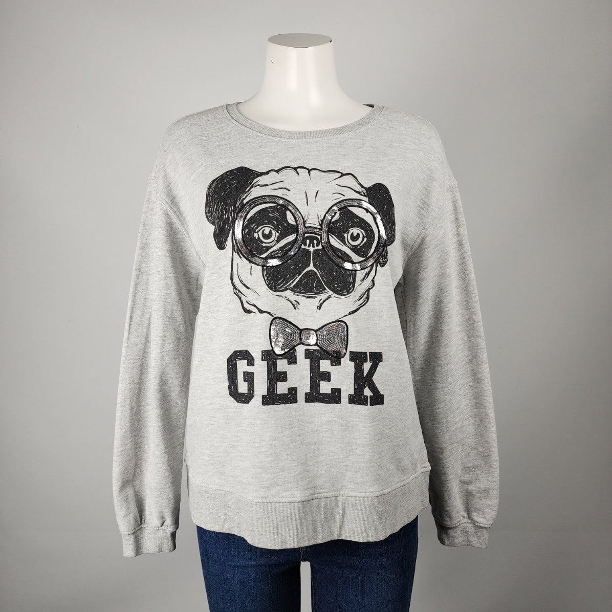 Grey Only Geek Dog Graphic Sweatshirt Size L