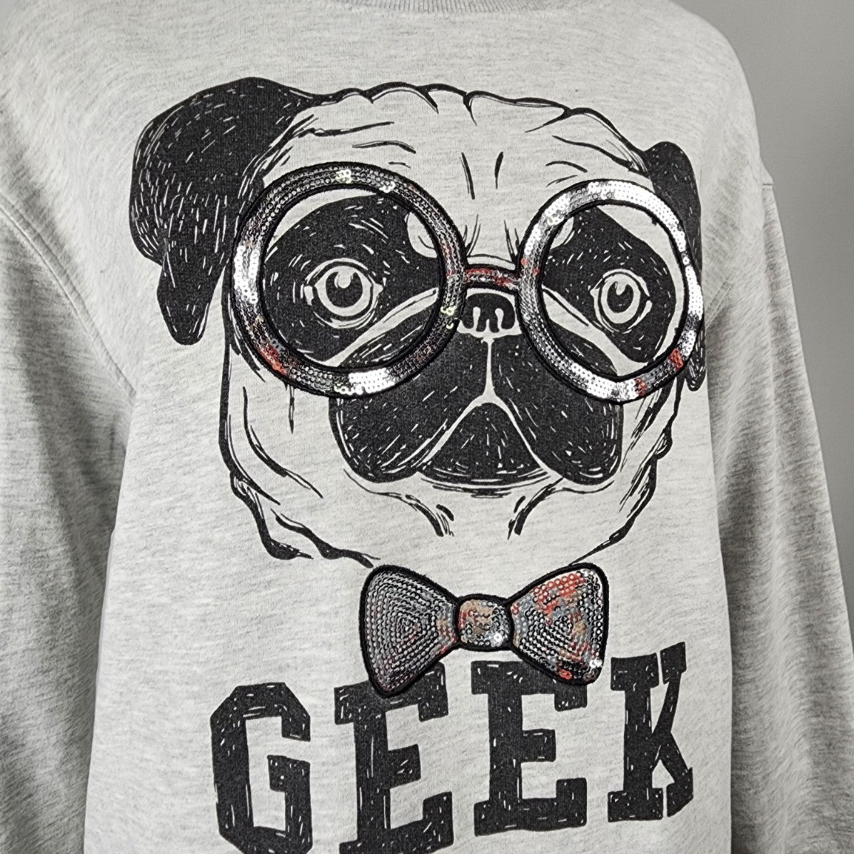 Grey Only Geek Dog Graphic Sweatshirt Size L