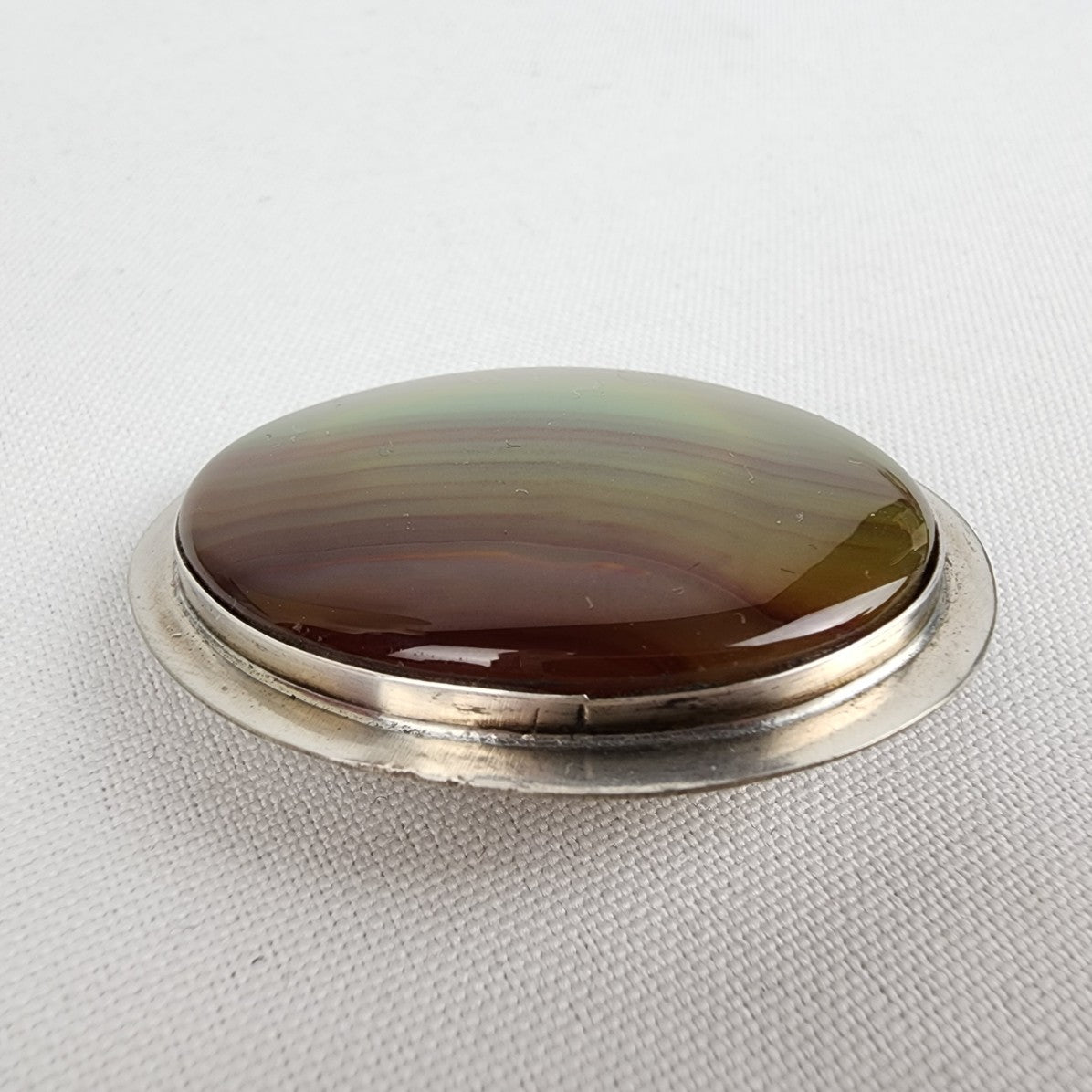 Vintage Pewter Striped Agate Brooch
