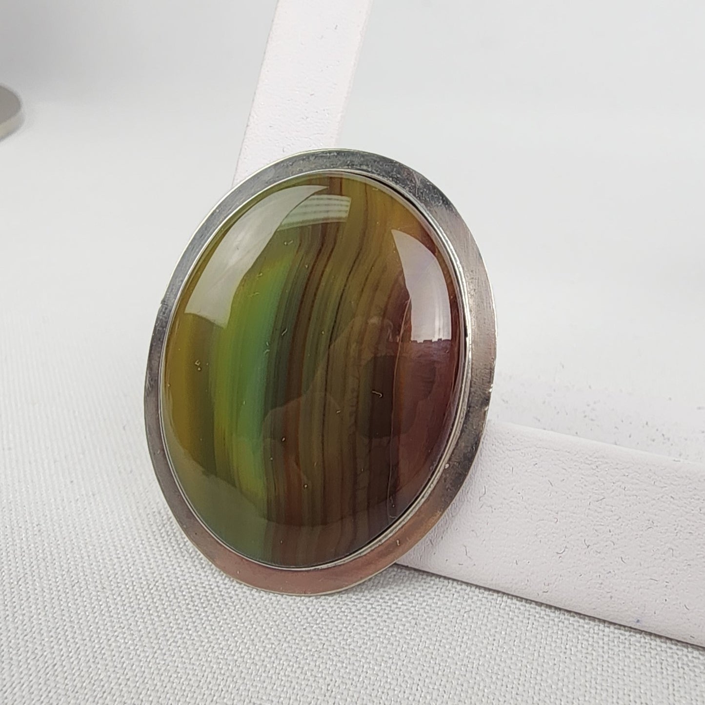 Vintage Pewter Striped Agate Brooch
