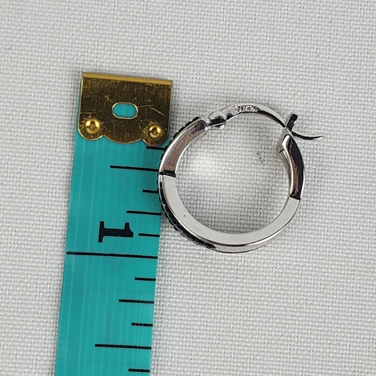 Silver Tone Black Crystal Hoop Earrings