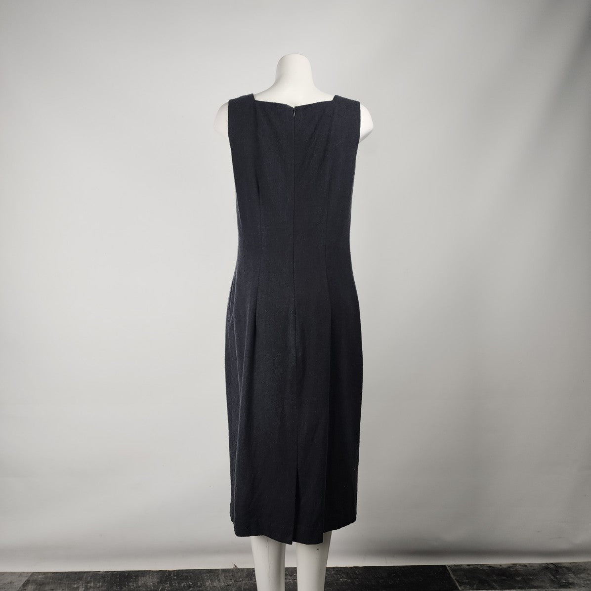 Vintage Black Raw Silk Midi Sheath Dress Size M/L
