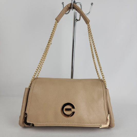 Elizabeth Grant Cream Vegan Leather Shoulder Purse