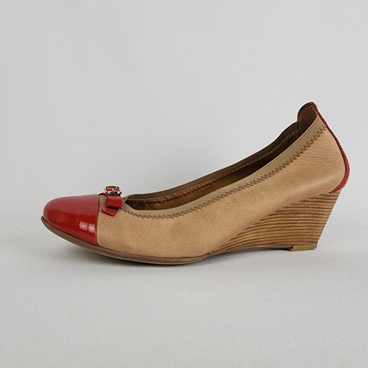 Hispanitas Brown & Red Leather Wedge Heel Shoes Size 9