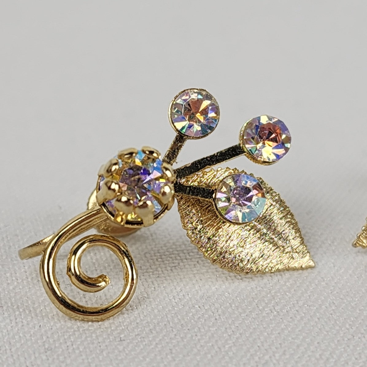 Vintage Gold Tone AB Rhinestone Screw Back Earrings