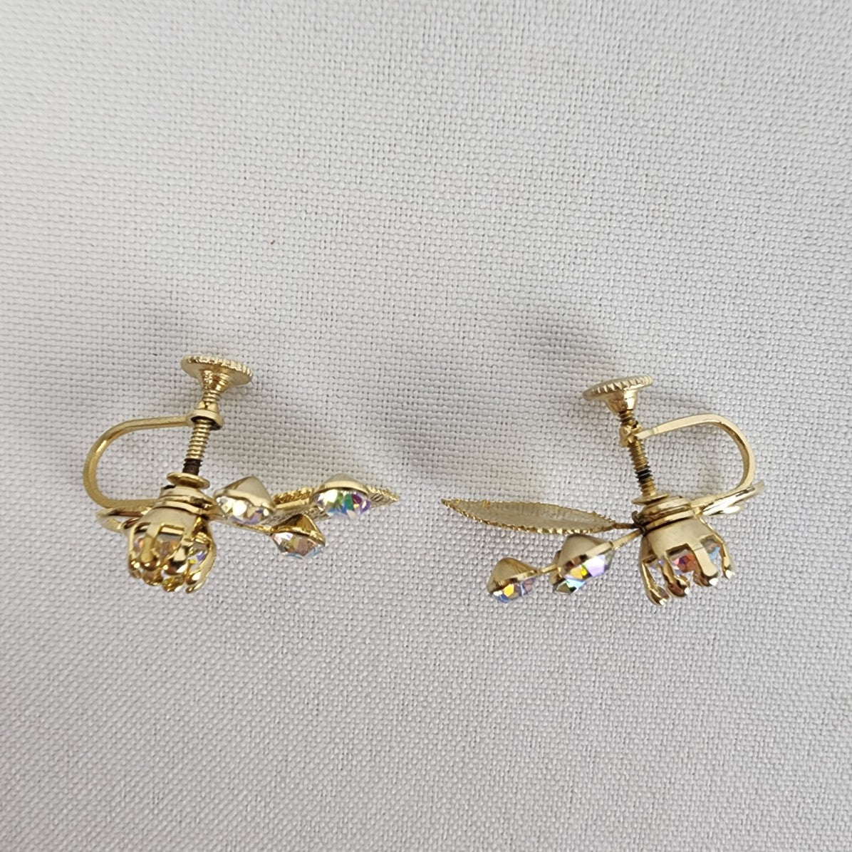 Vintage Gold Tone AB Rhinestone Screw Back Earrings