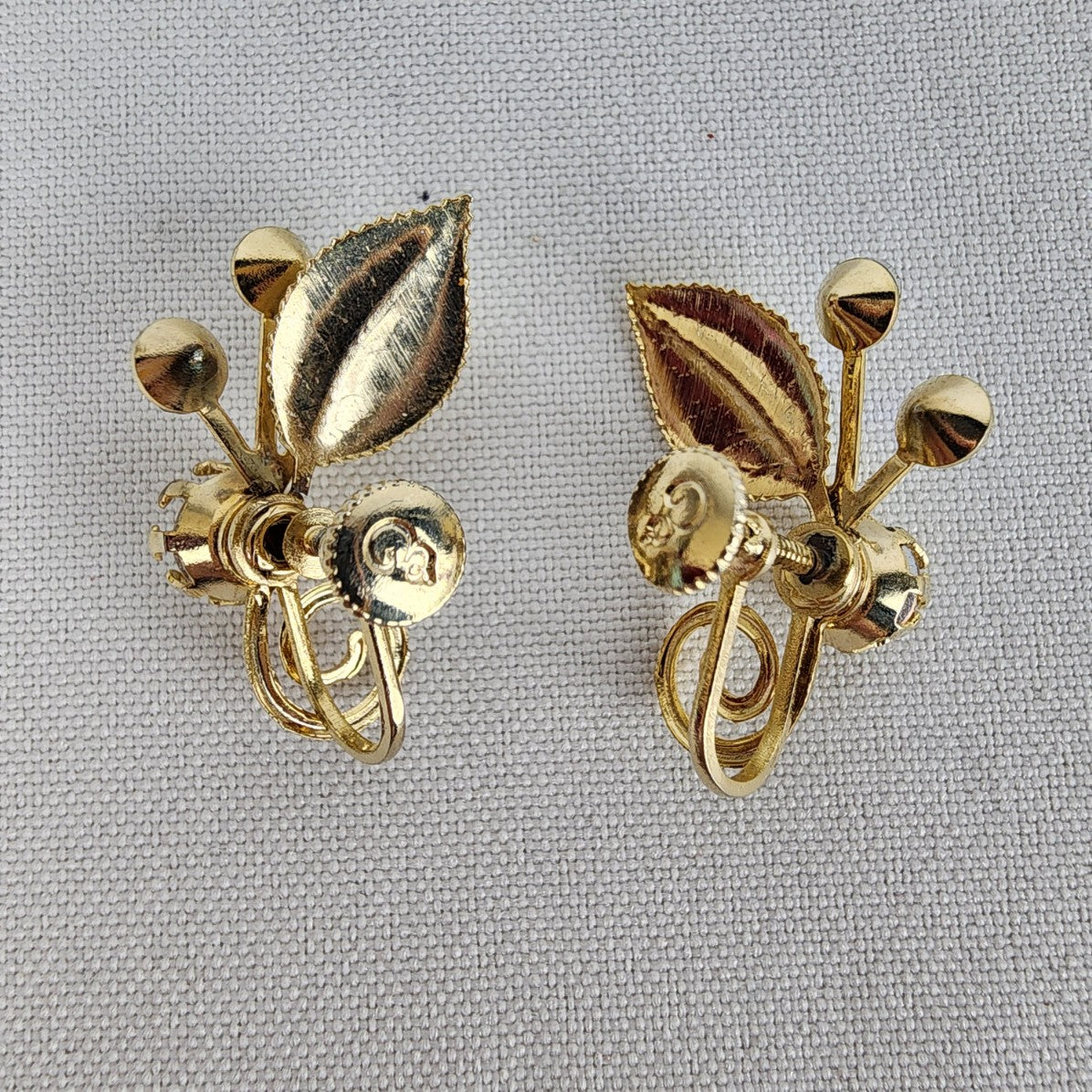Vintage Gold Tone AB Rhinestone Screw Back Earrings