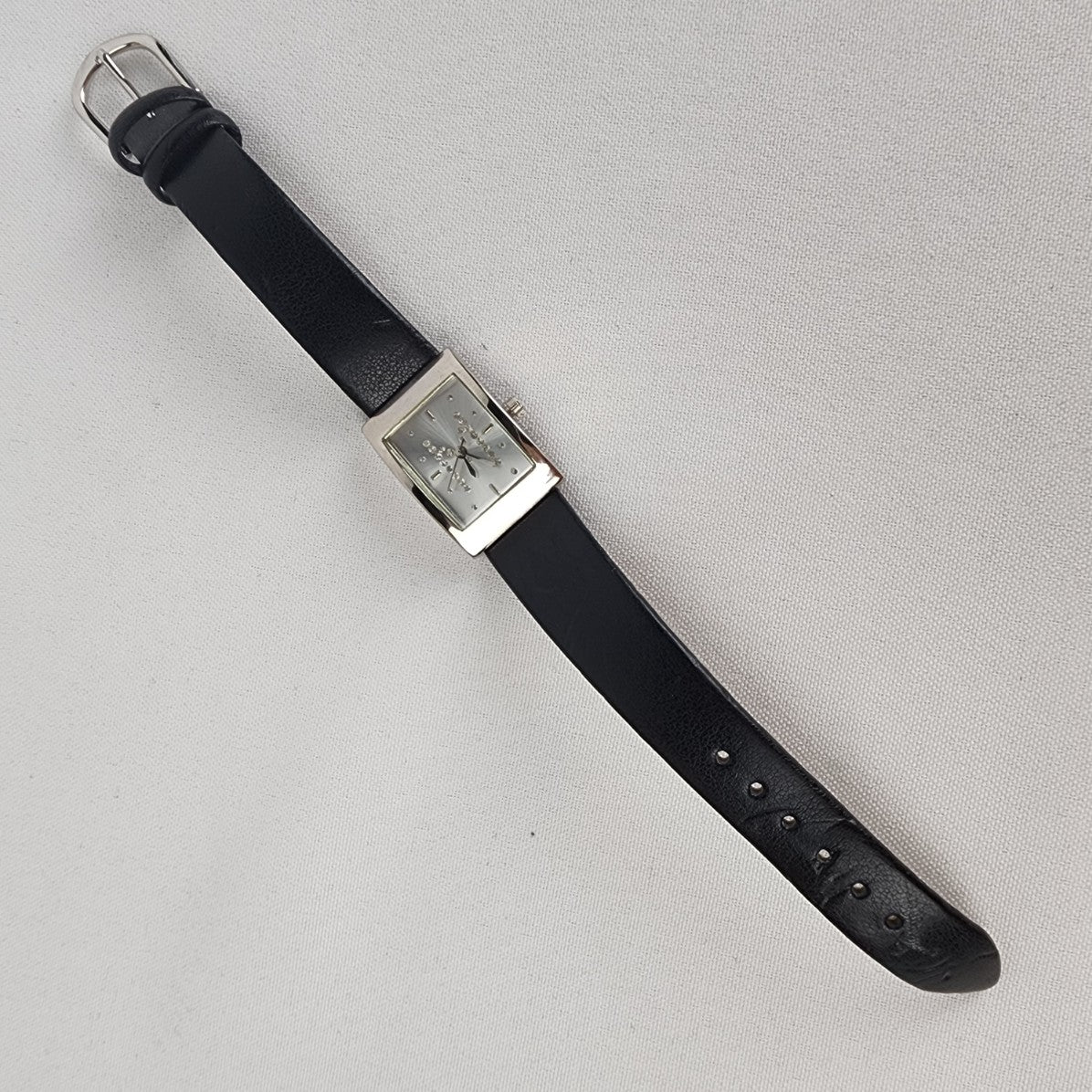 Black Leather Silver Rhinestone M Watch