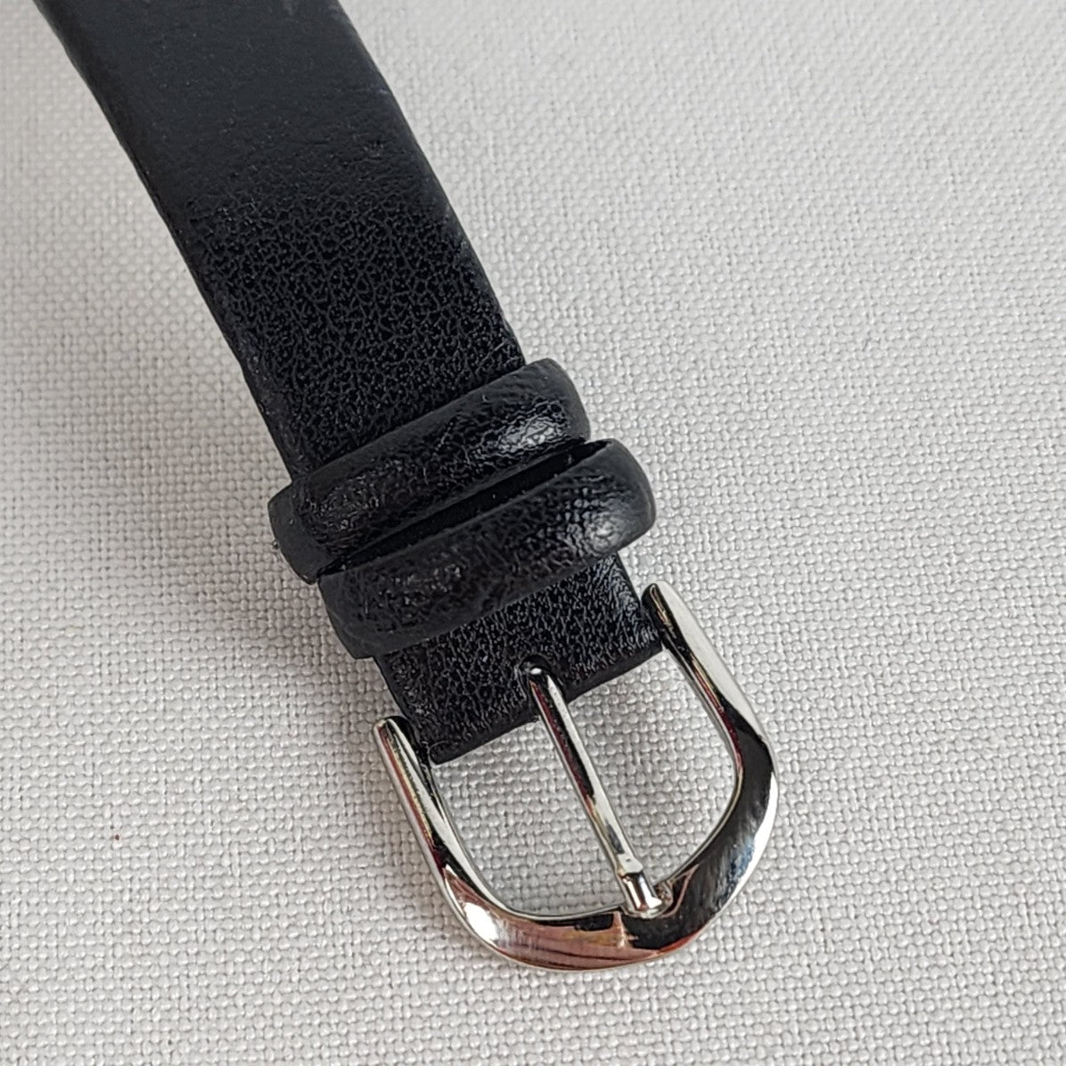 Black Leather Silver Rhinestone M Watch
