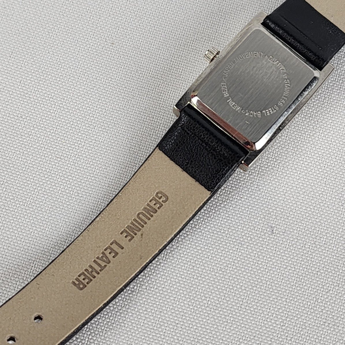 Black Leather Silver Rhinestone M Watch