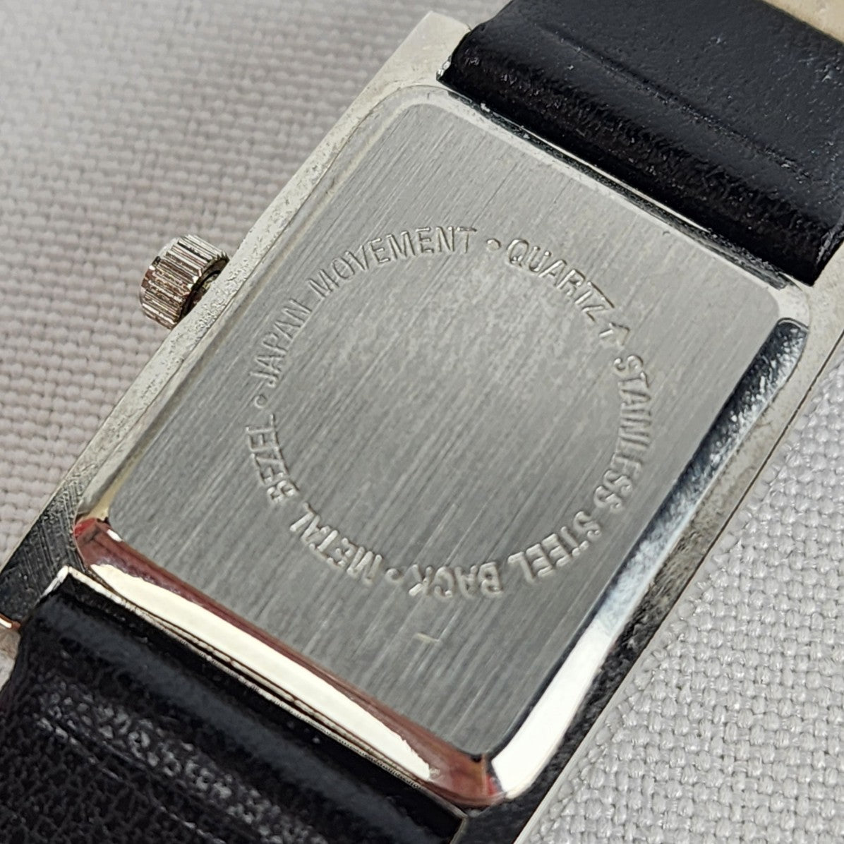 Black Leather Silver Rhinestone M Watch