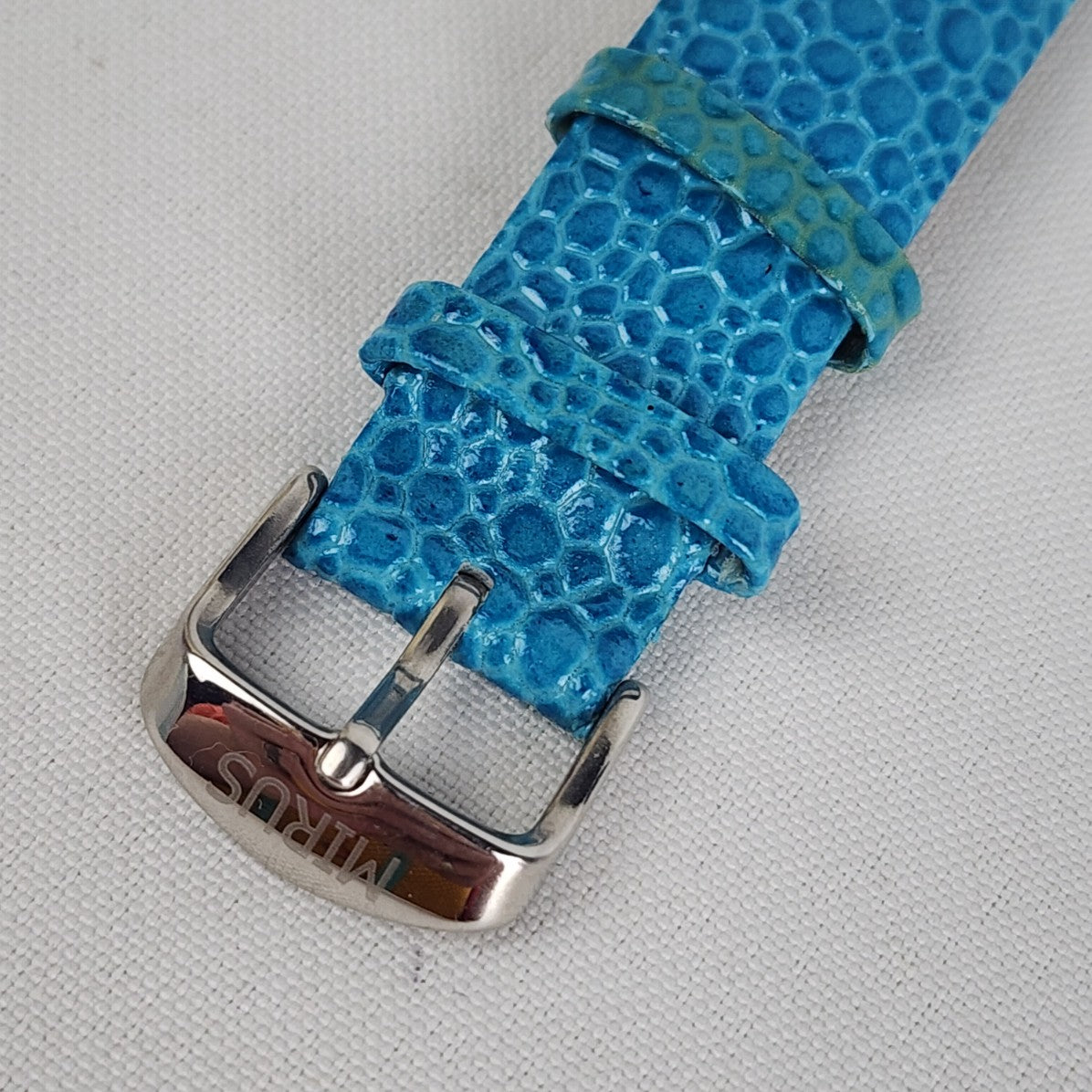 Mirus Blue Leather Band Silver Sunflower Watch