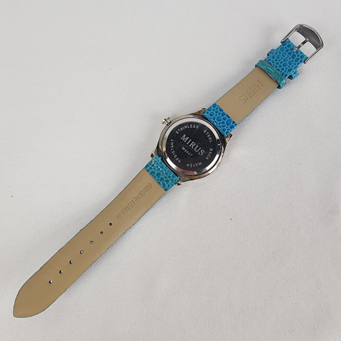 Mirus Blue Leather Band Silver Sunflower Watch