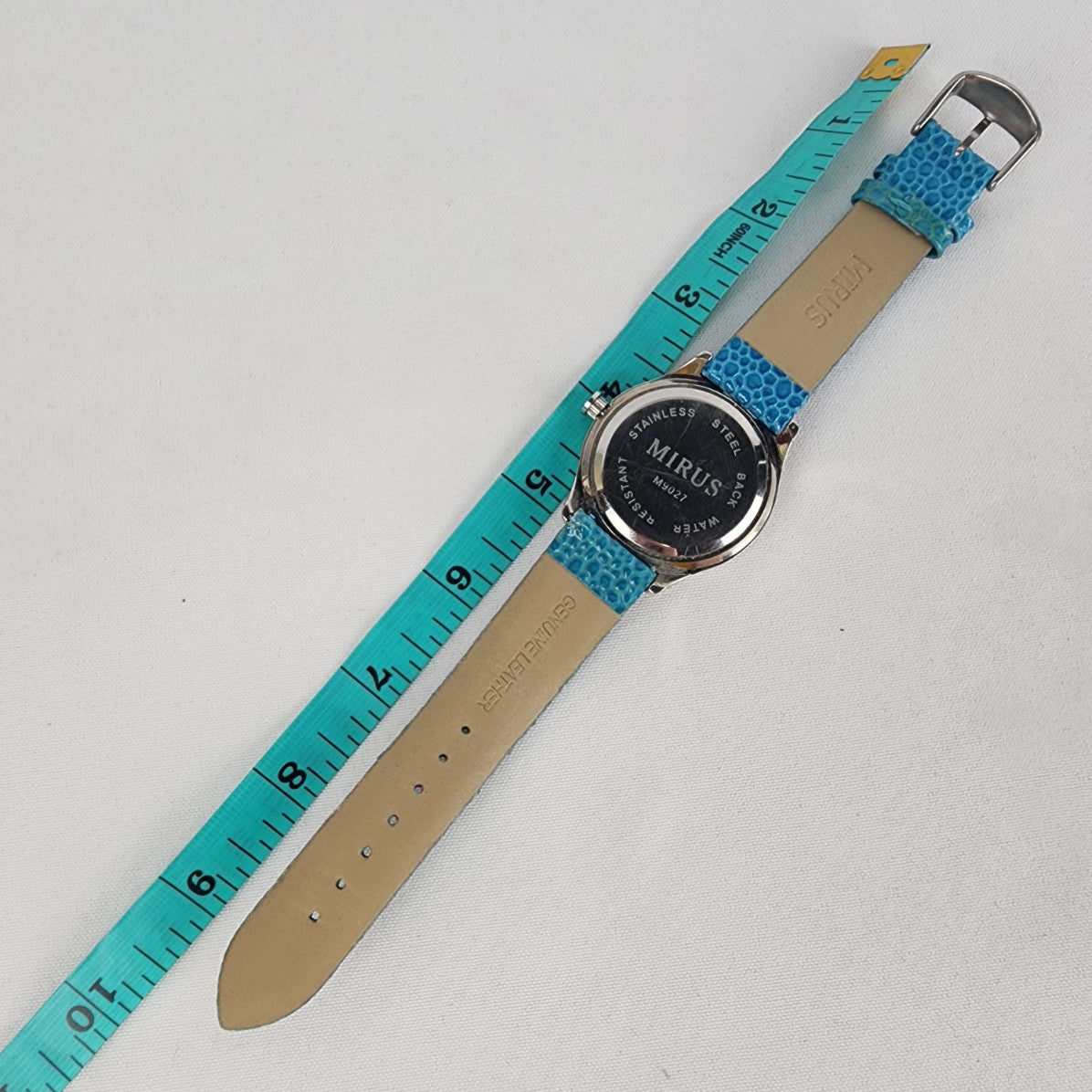 Mirus Blue Leather Band Silver Sunflower Watch