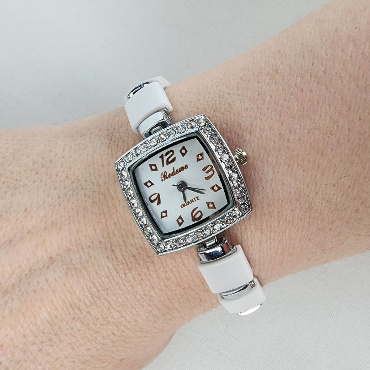 White & Silver Rhinestone Quartz Watch