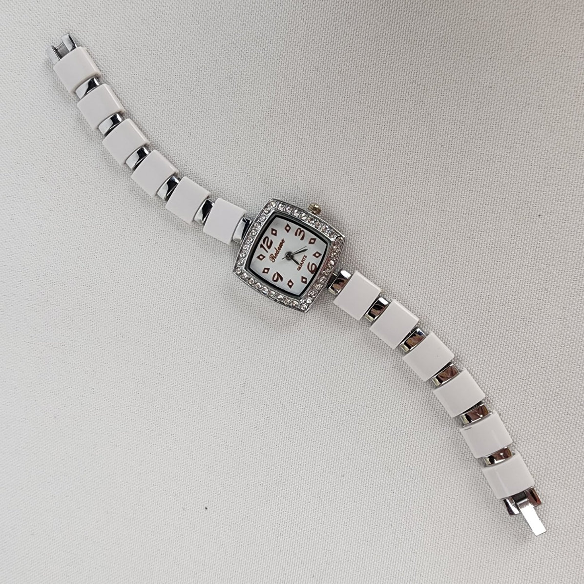 White & Silver Rhinestone Quartz Watch