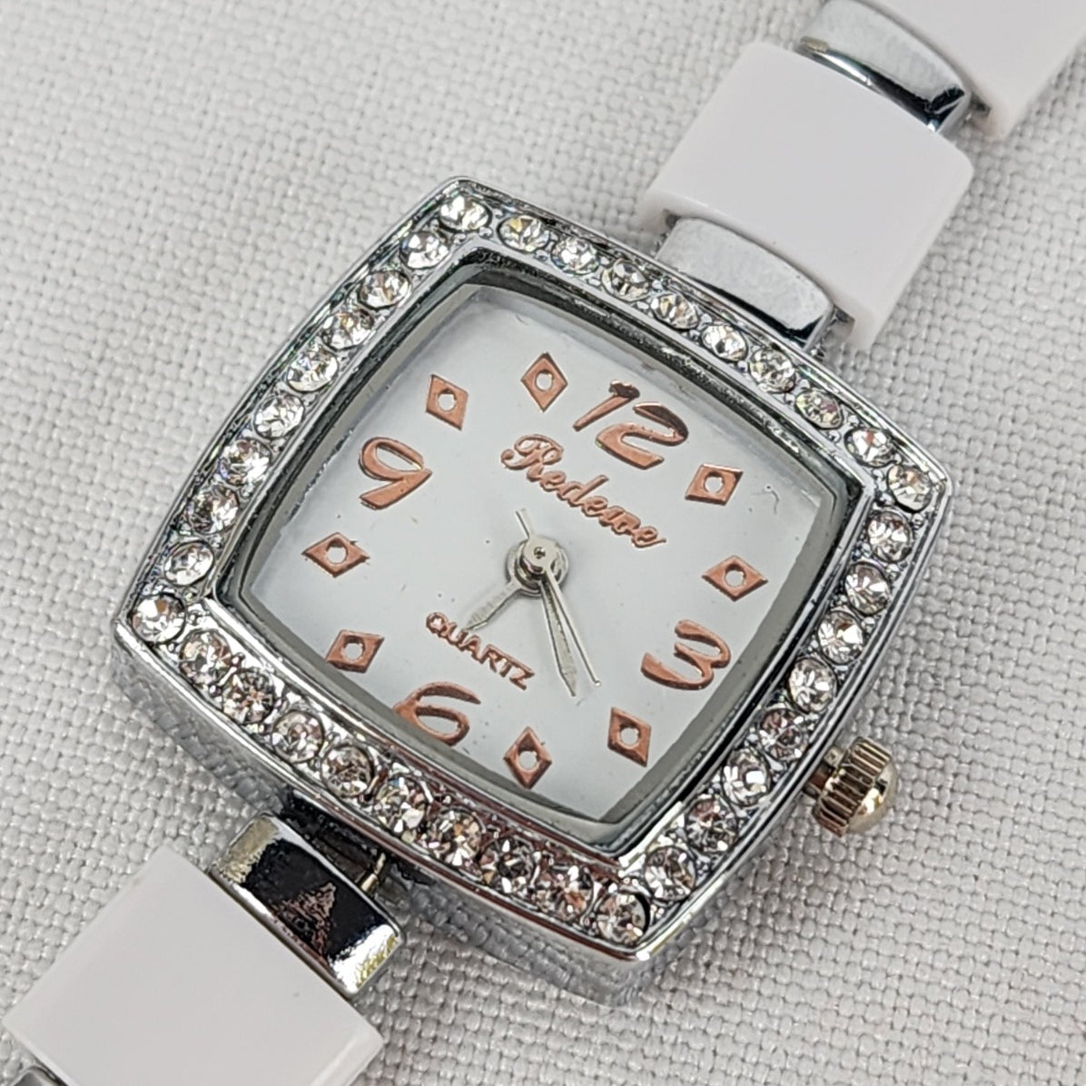 White & Silver Rhinestone Quartz Watch