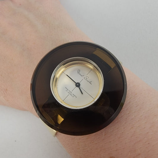 Vintage Marcel Boucher Brown Lucite 17 Jewels Gold Hinge Watch