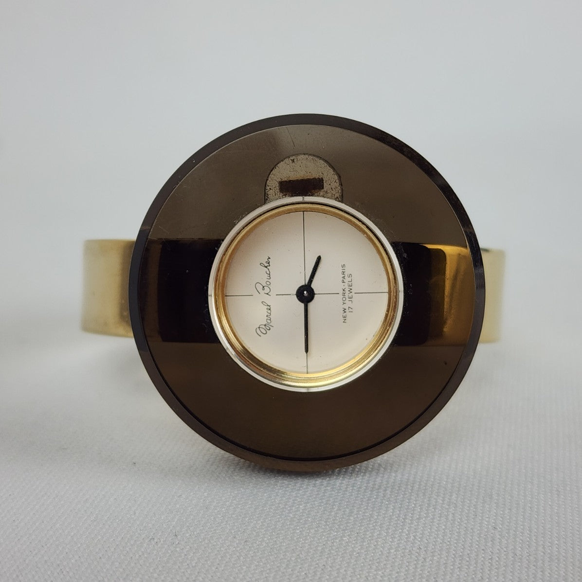 Vintage Marcel Boucher Brown Lucite 17 Jewels Gold Hinge Watch