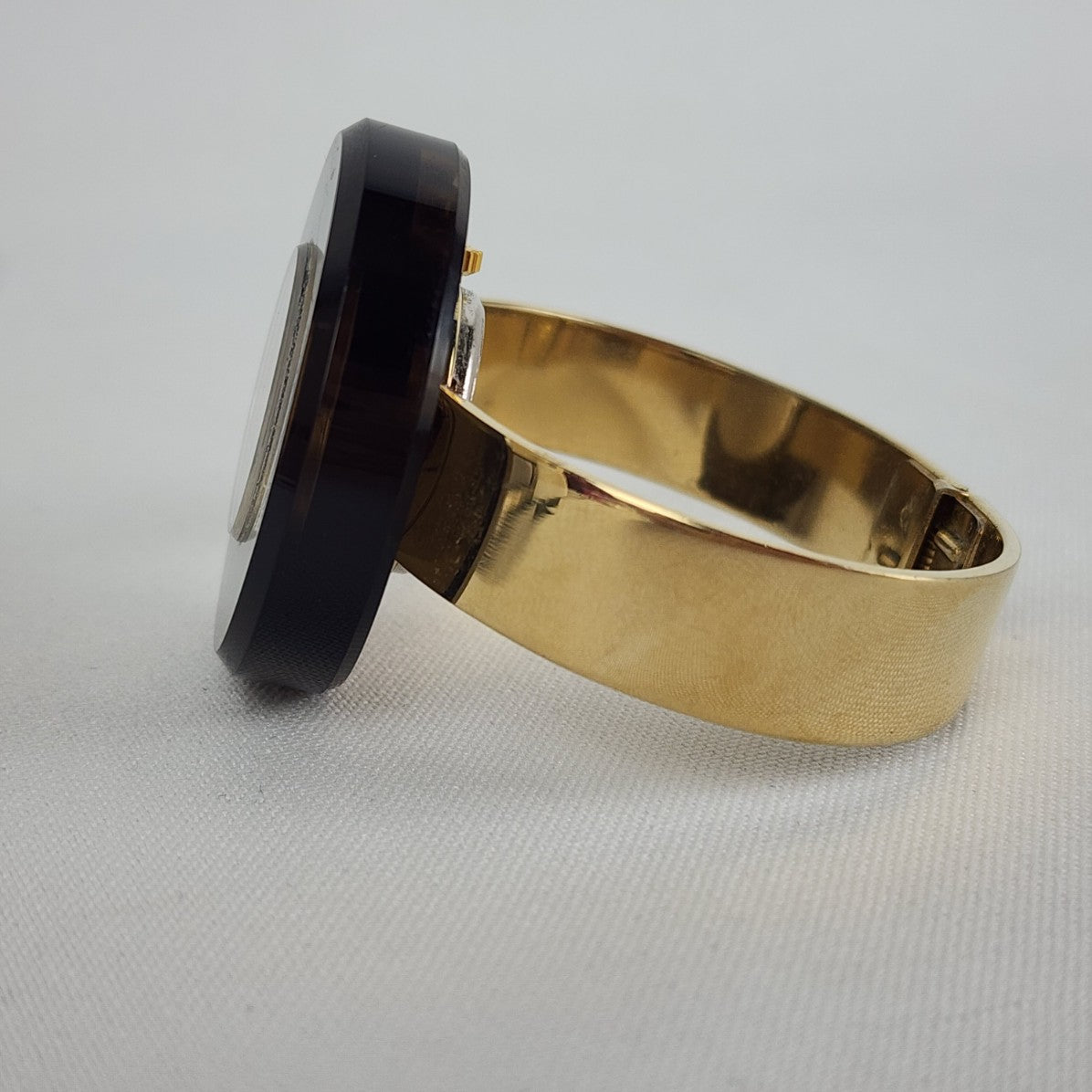 Vintage Marcel Boucher Brown Lucite 17 Jewels Gold Hinge Watch