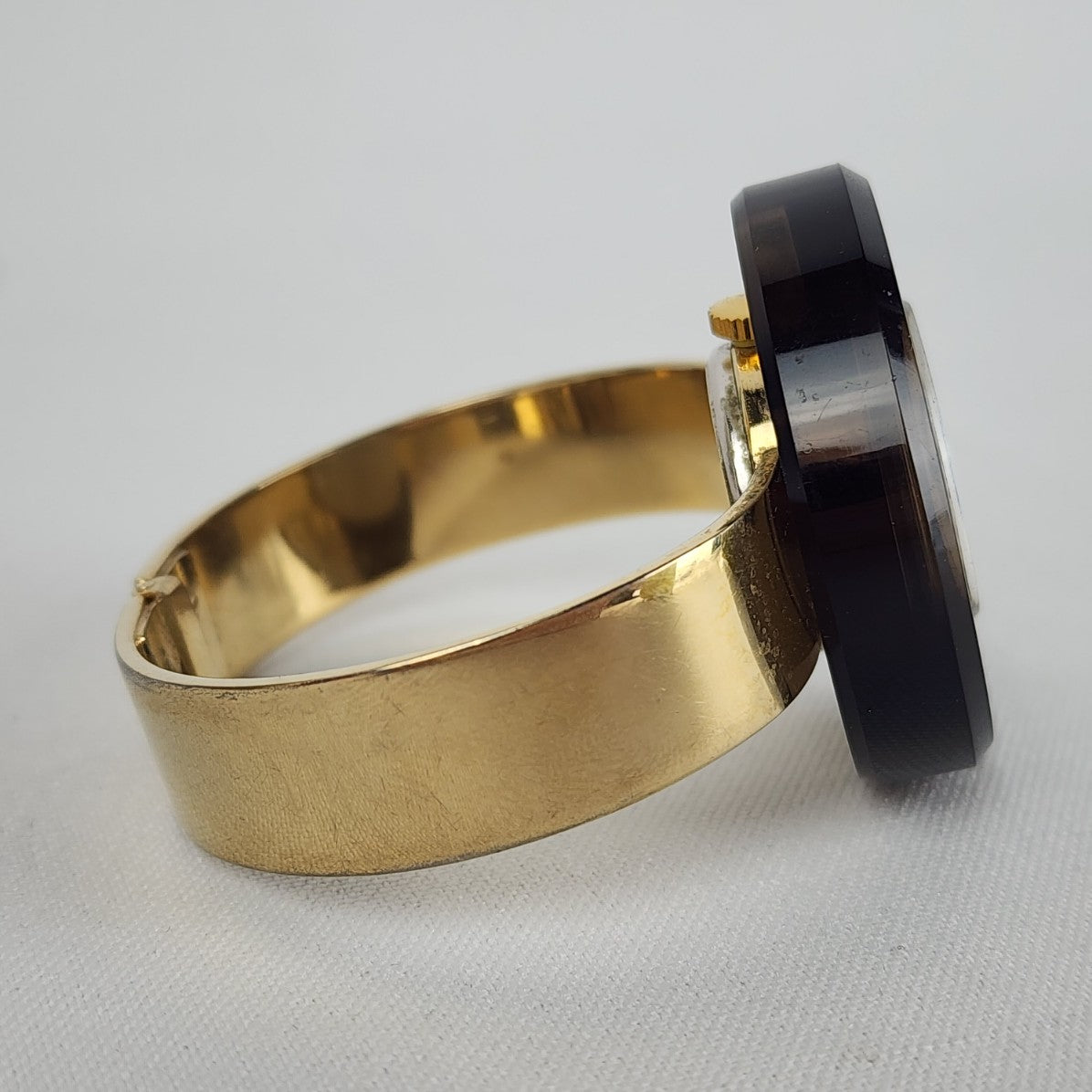 Vintage Marcel Boucher Brown Lucite 17 Jewels Gold Hinge Watch