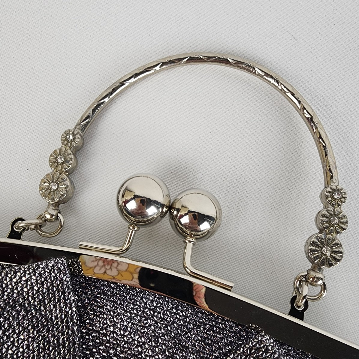Silver Metallic Bow Rhinestone Clutch Purse