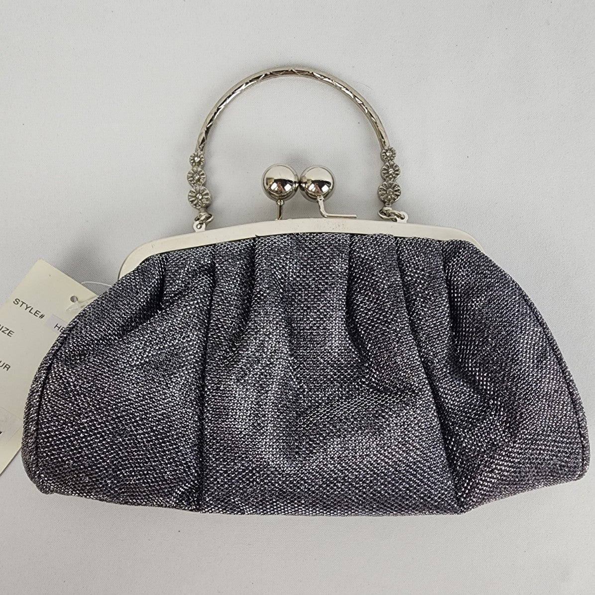 Silver Metallic Bow Rhinestone Clutch Purse