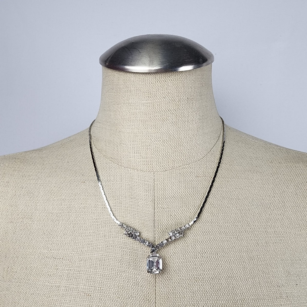 Silver Faceted Stone Crystal Necklace