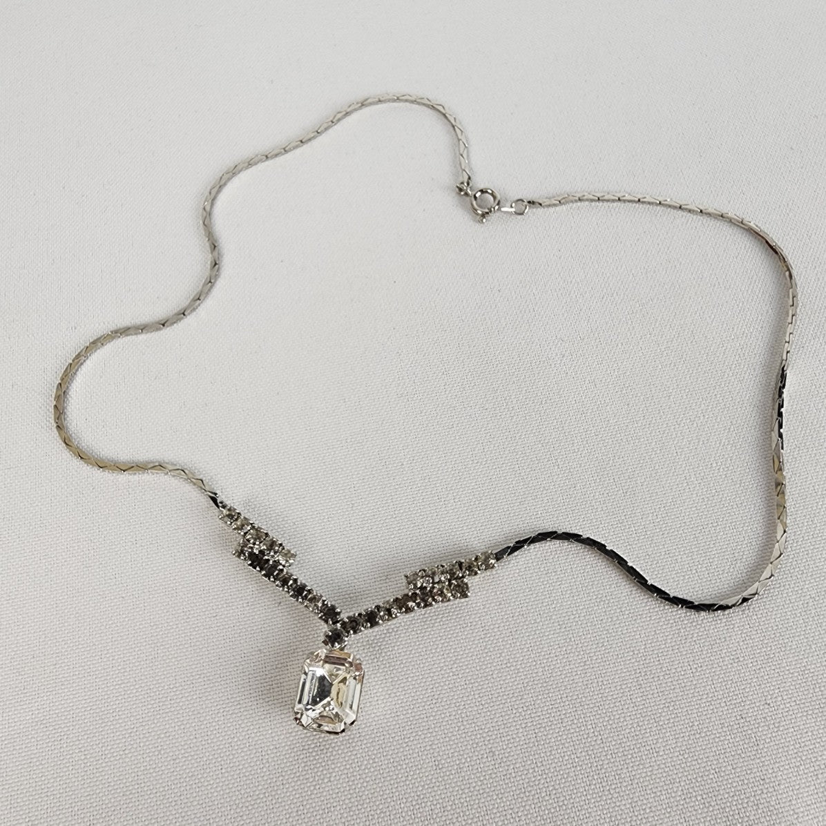Silver Faceted Stone Crystal Necklace