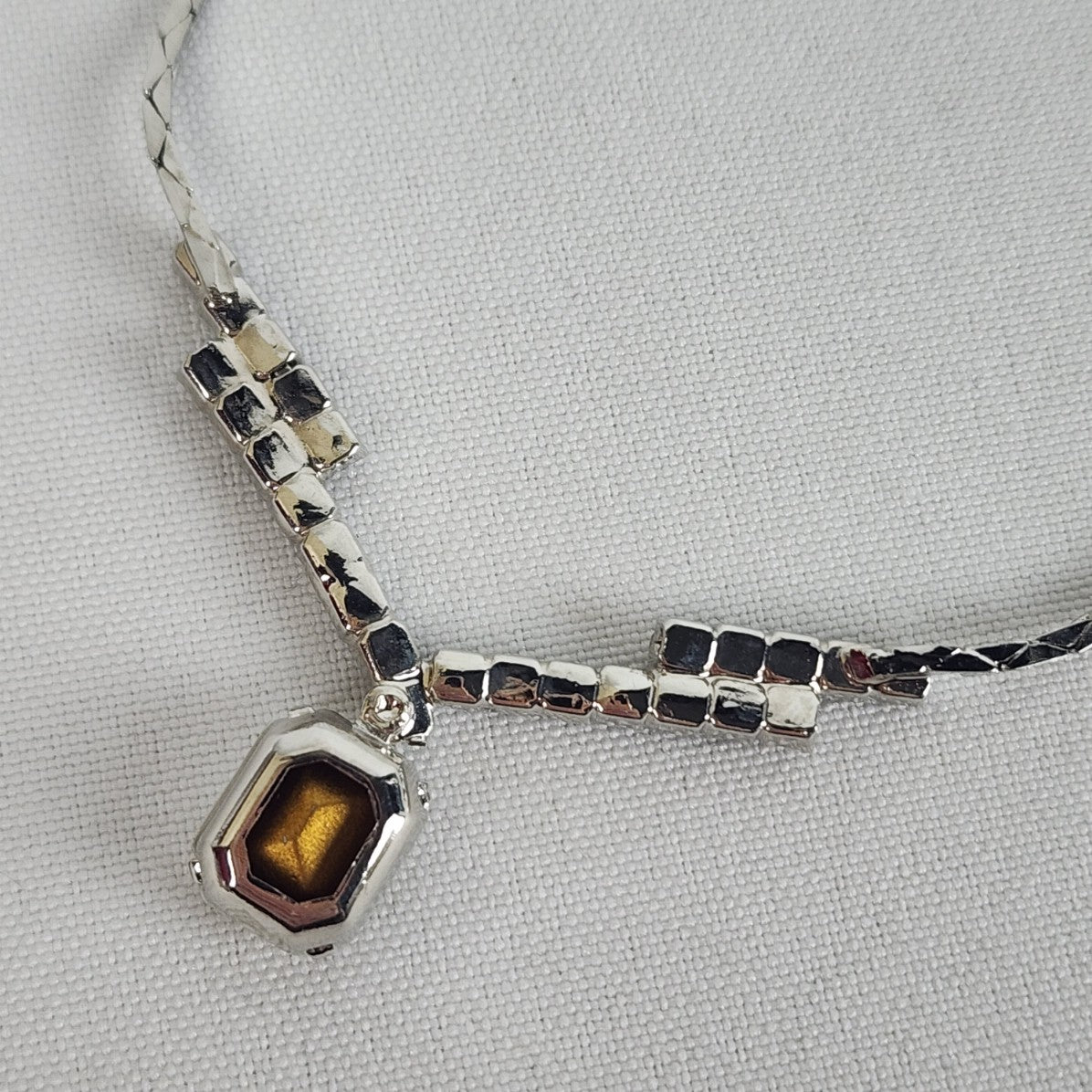 Silver Faceted Stone Crystal Necklace