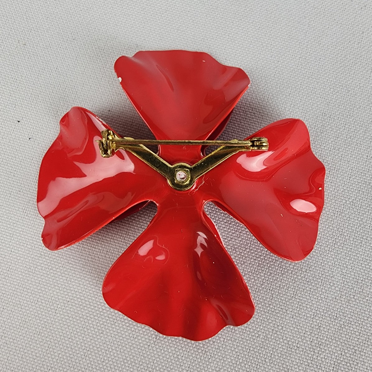 Vintage Red Enamel Flower Brooch