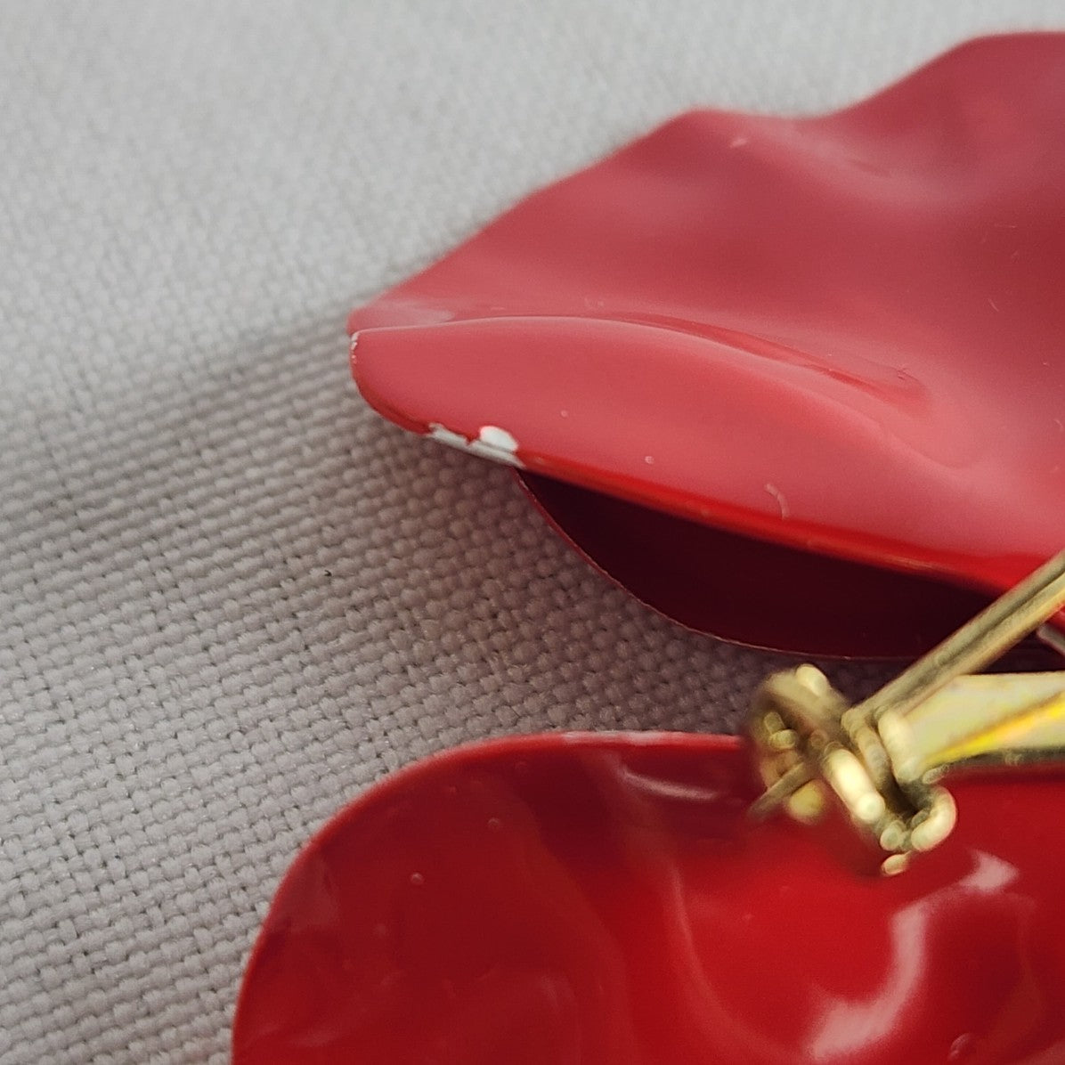 Vintage Red Enamel Flower Brooch
