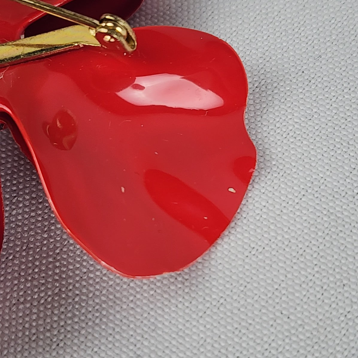 Vintage Red Enamel Flower Brooch