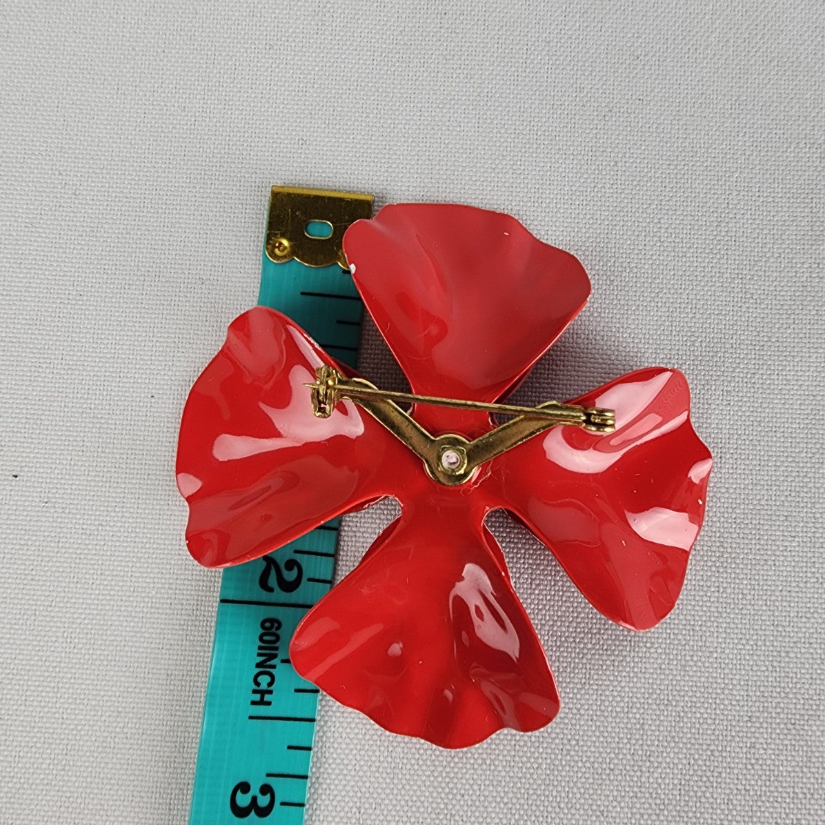 Vintage Red Enamel Flower Brooch