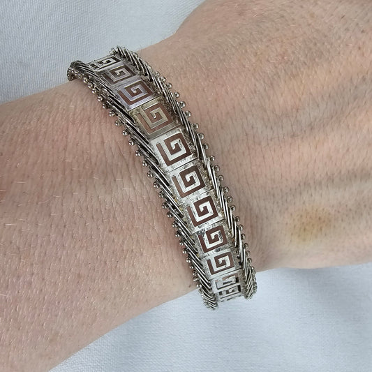 Vintage 925 Sterling Silver Maze Pattern Link Bracelet With Safety Chain
