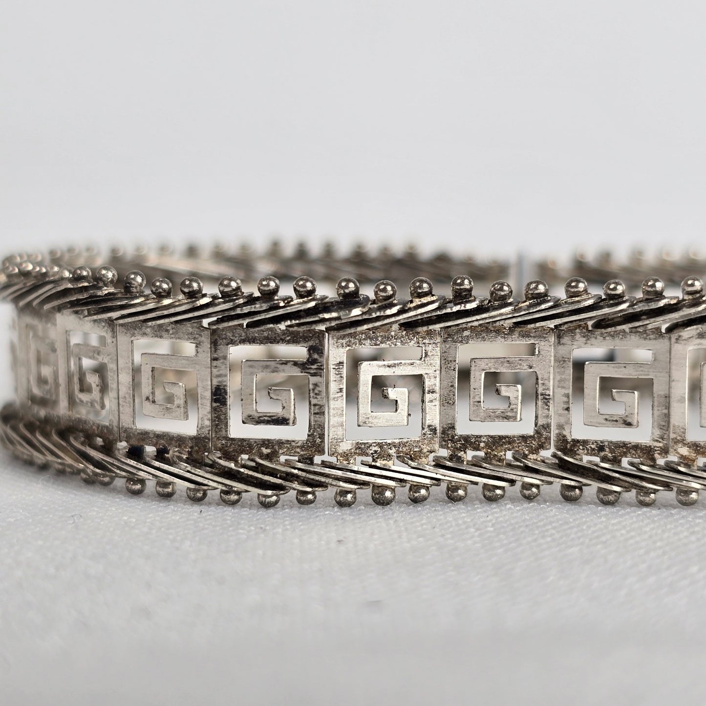 Vintage 925 Sterling Silver Maze Pattern Link Bracelet With Safety Chain