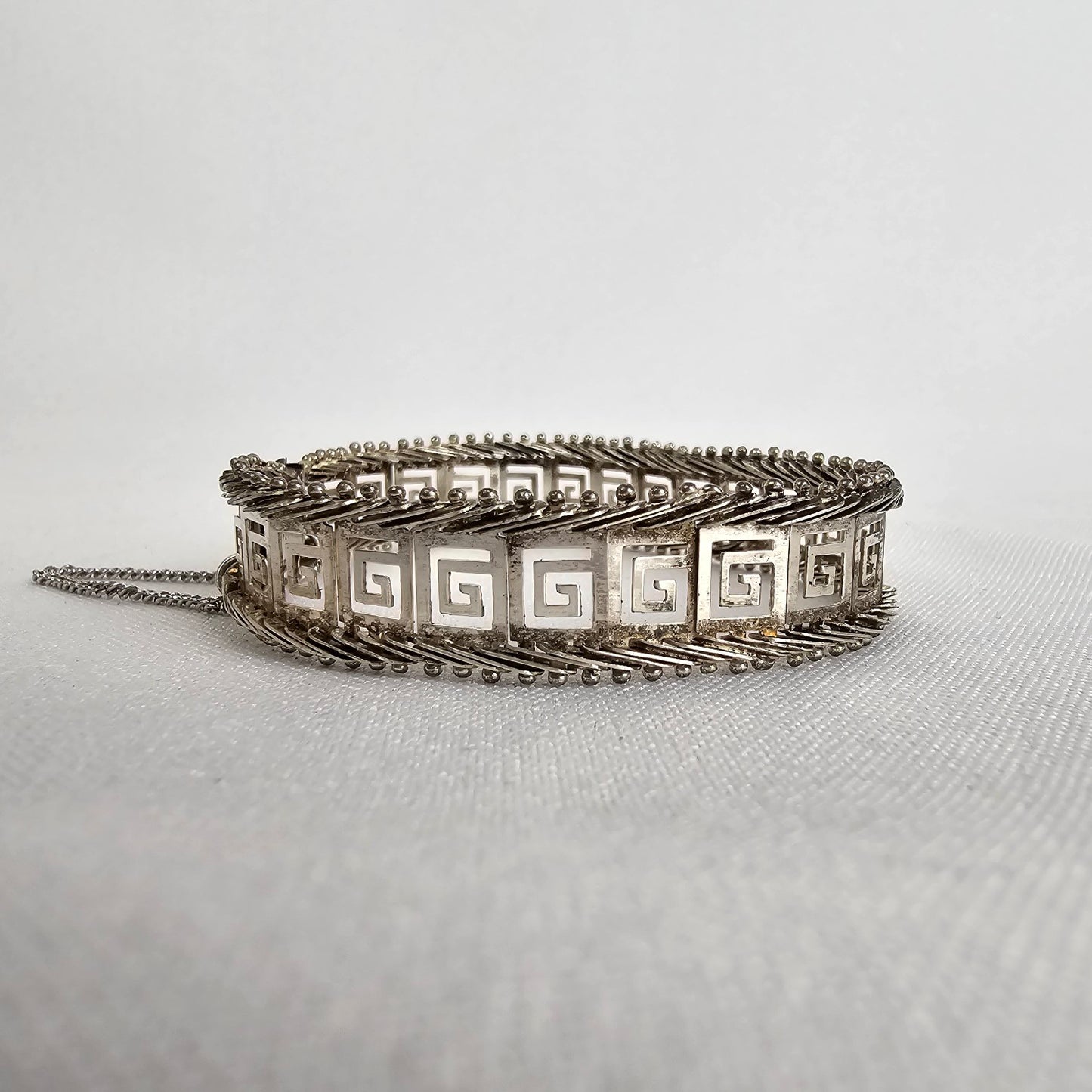 Vintage 925 Sterling Silver Maze Pattern Link Bracelet With Safety Chain