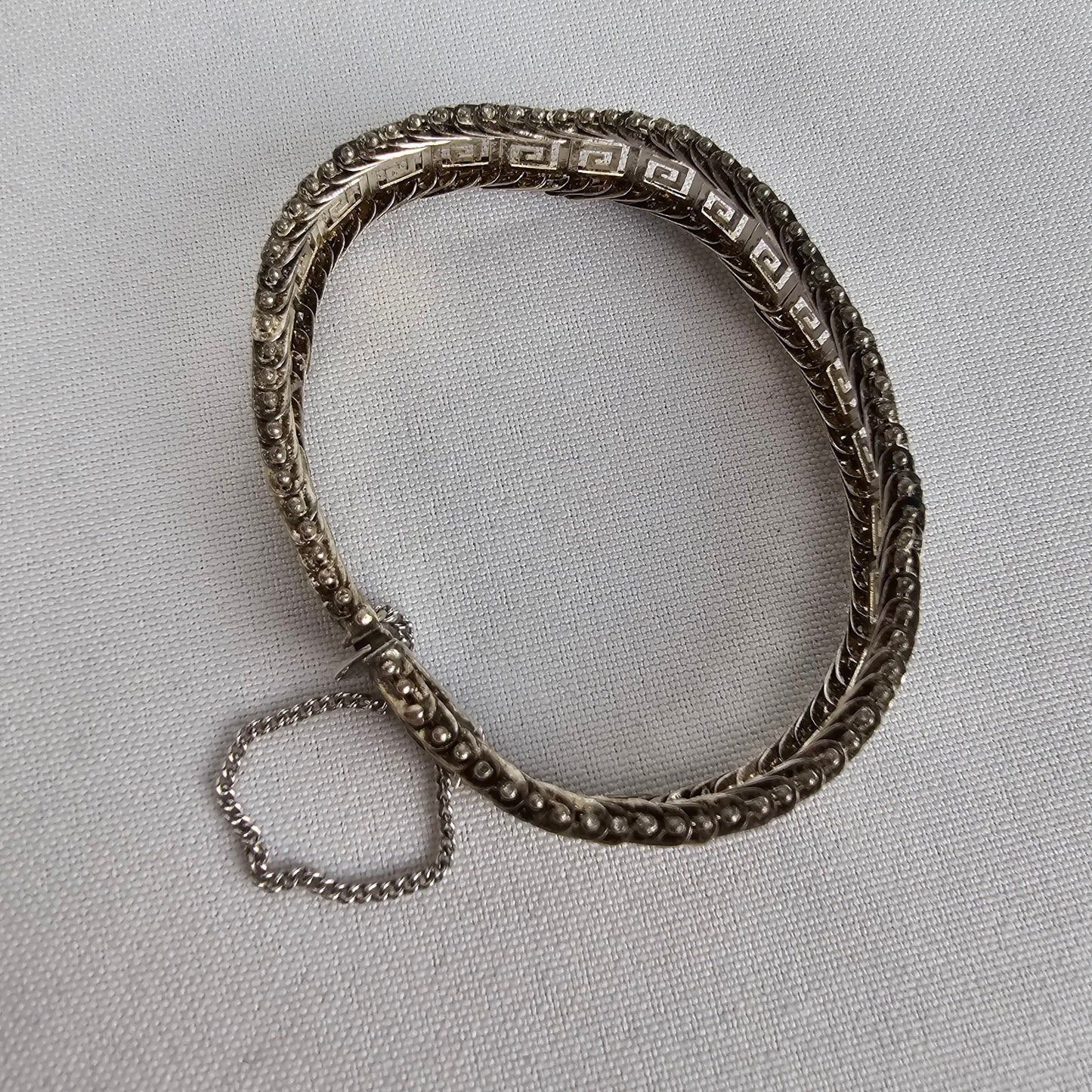 Vintage 925 Sterling Silver Maze Pattern Link Bracelet With Safety Chain