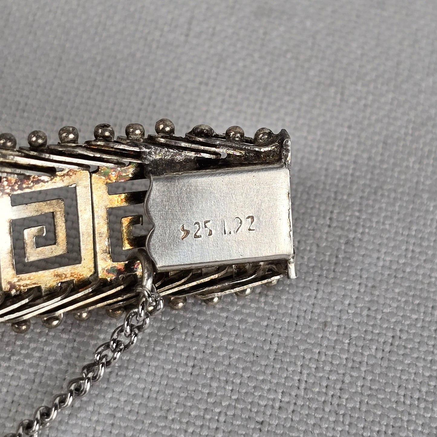 Vintage 925 Sterling Silver Maze Pattern Link Bracelet With Safety Chain
